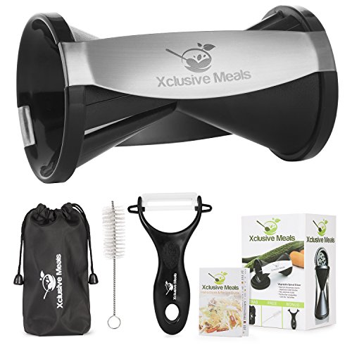 Xclusive-Meals-Vegetable-Spiral-Slicer-and-Premium-Spiralizer-Complete-Bundle-Veggie-Cutter-Zucchini-Spaghetti-Noodle-Pasta-Maker-Comes-With-a-Cleaning-Brush-Store-Bag-Peeler-Recipe-Booklet-0